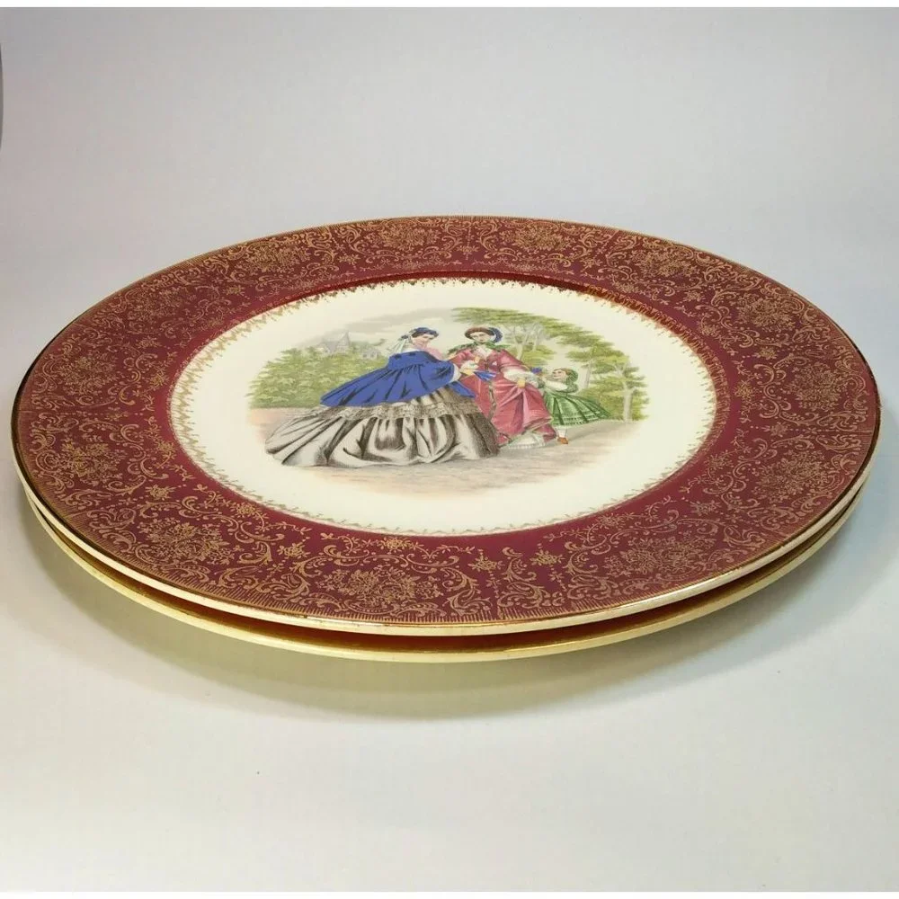 Two 23 Karat Gold trim Vintage Salem Victorian Women Dinner Plates
